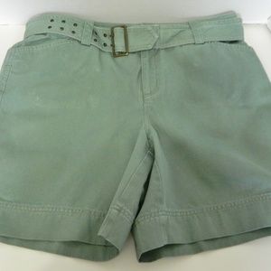 Rafaella Belted Ladies Green Shorts Cotton Size 10